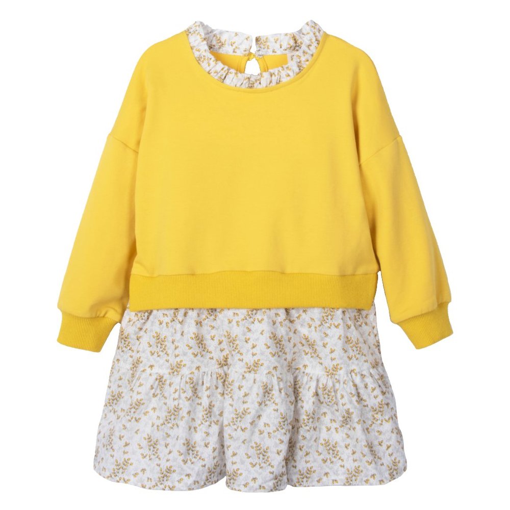 Girls Long Sleeve Floral Skirt Yellow Casual Dress
